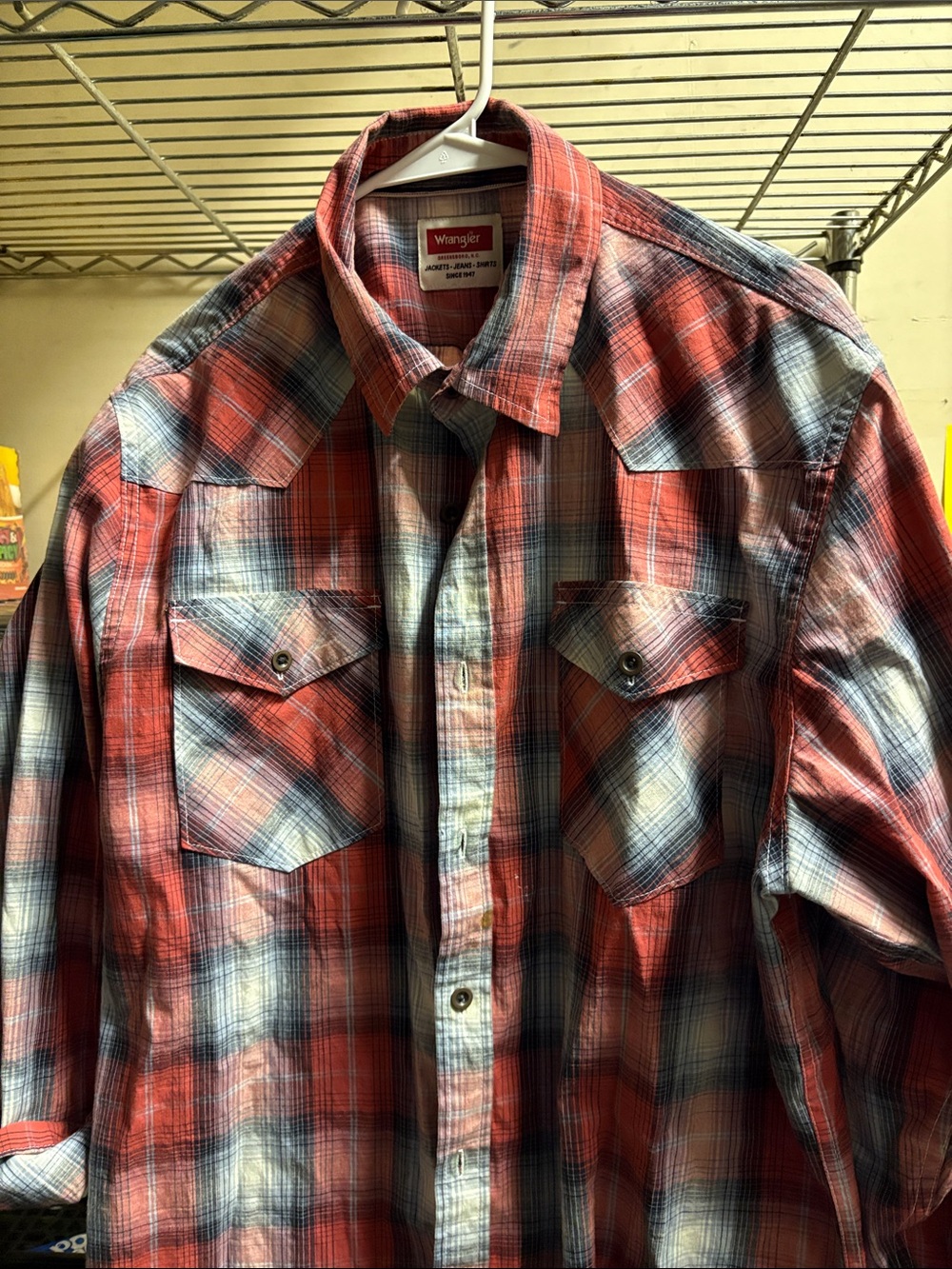 Wrangler Red and Blue Plaid Western Button-Down Shirt